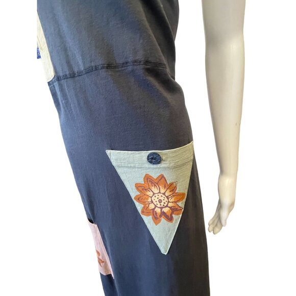 Vintage 90's boho cottage core patchwork dress maxi navy Medium pockets - Picture 8 of 11